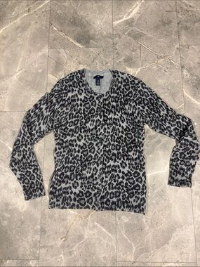 GAP Gray and Black Leopard Print V-Neck Cardigan